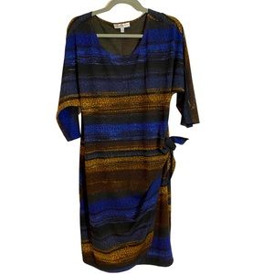 Faux wrap midi dress with elbow sleeves